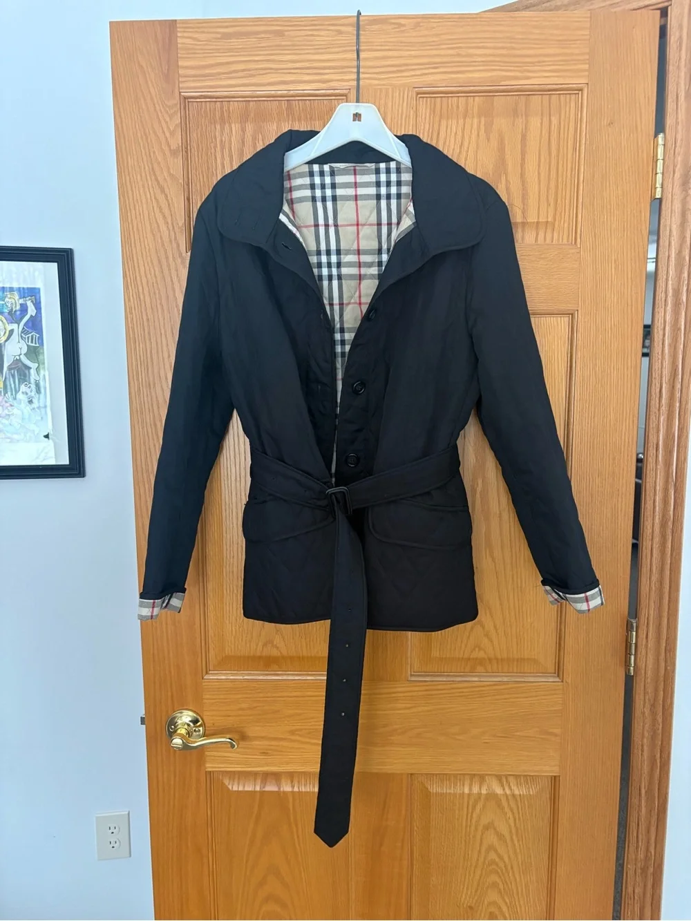Burberry Black Quilted Trench Coat with Signature Check Lining - Picture 1 of 6